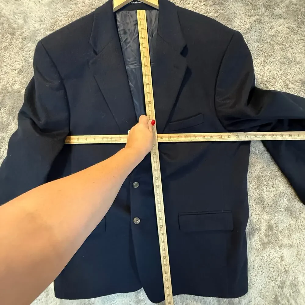 Chaps Navy Blue Camel Wool Hair Sport Coat Suit Blazer Jacket Men's 50 Tall 50T